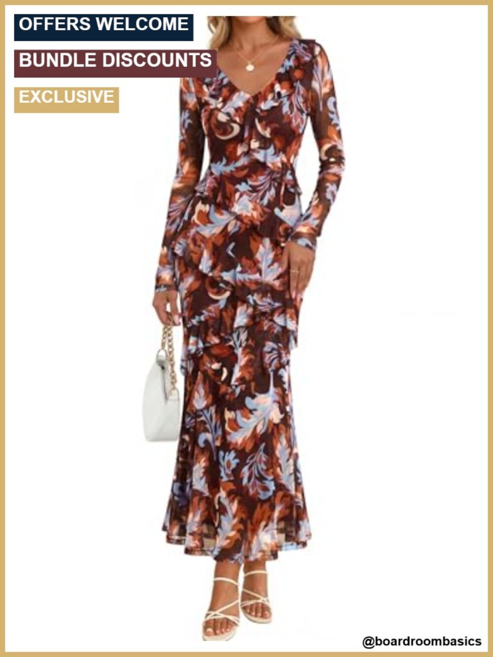 Long Sleeve Floral Maxi Dress Mesh Tiered Ruffle Fall Wedding Guest